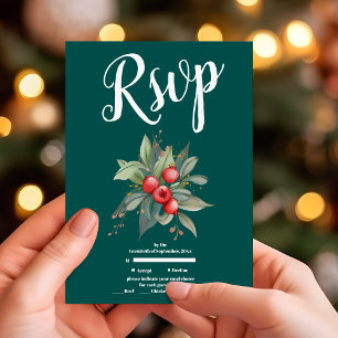 Christmas Winter Greenery Wedding RSVP Card