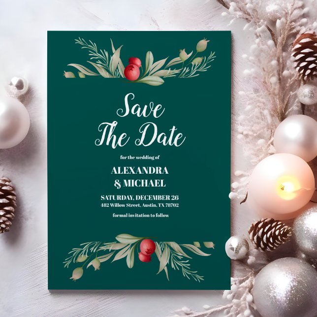 Christmas Winter Greenery Wedding Save The Date (Creator Uploaded)