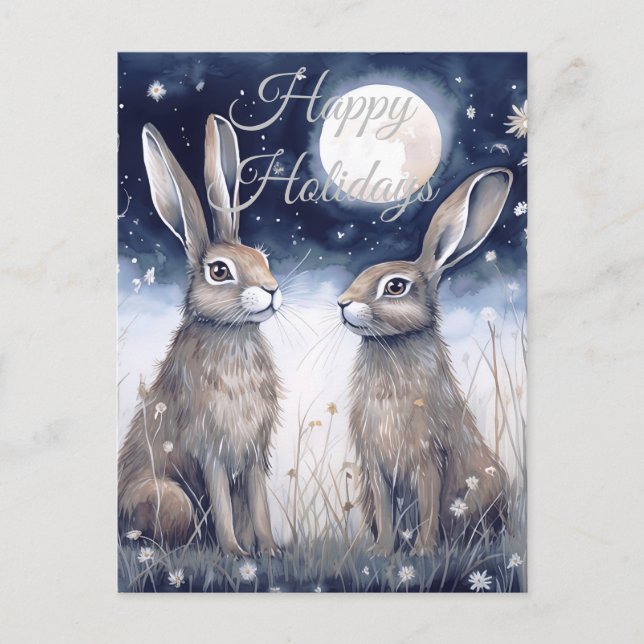 Christmas Winter Hare Holiday Postcard (Front)