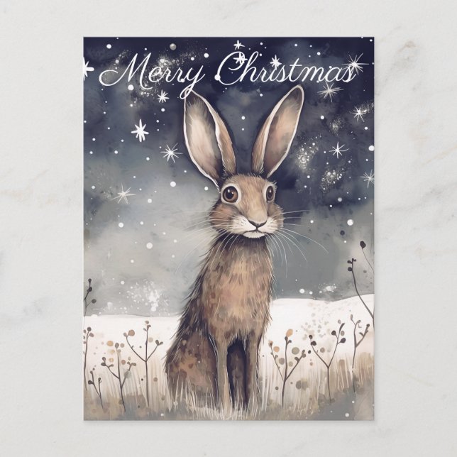 Christmas Winter Hare Holiday Postcard (Front)