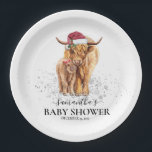 Christmas Winter Highland Cow Calf Baby Shower    Paper Plate<br><div class="desc">This design may be personalised in the area provided by changing the photo and/or text. Or it can be customised by clicking Personalise this Template and then choosing the click to customise further option and delete or change the colour of the background, add text, change the text colour or style,...</div>
