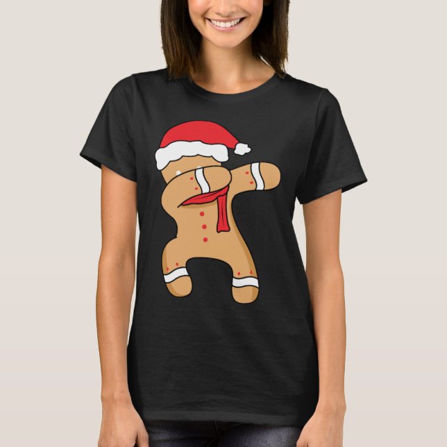 Christmas winter holiday dance dabbing gingerbread T-Shirt (Front)