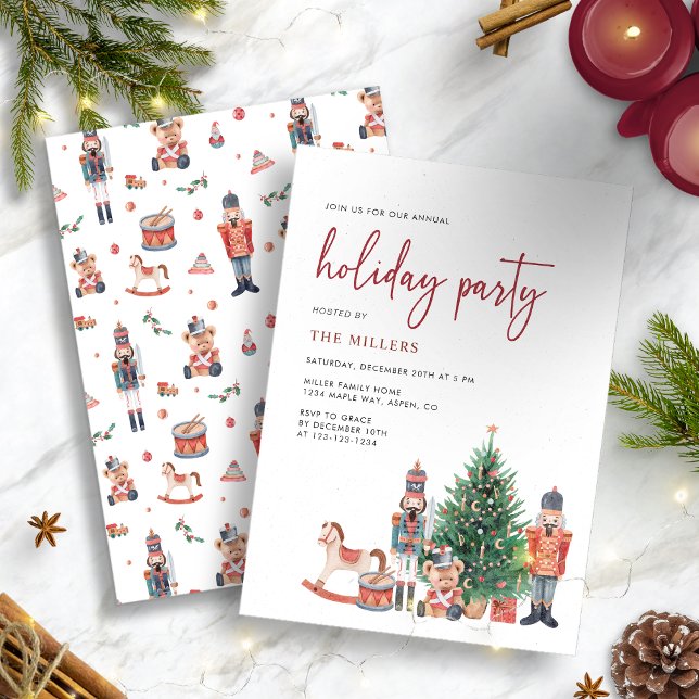 Christmas Winter Holiday Party Invitation (Personalized Traditional Nutcracker Holiday Party Invitation)
