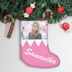 Christmas Winter Holiday Personalised Photo Pink Small Christmas Stocking
