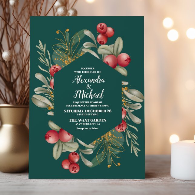Christmas Winter Holly Berry Wedding Invitation (Creator Uploaded)