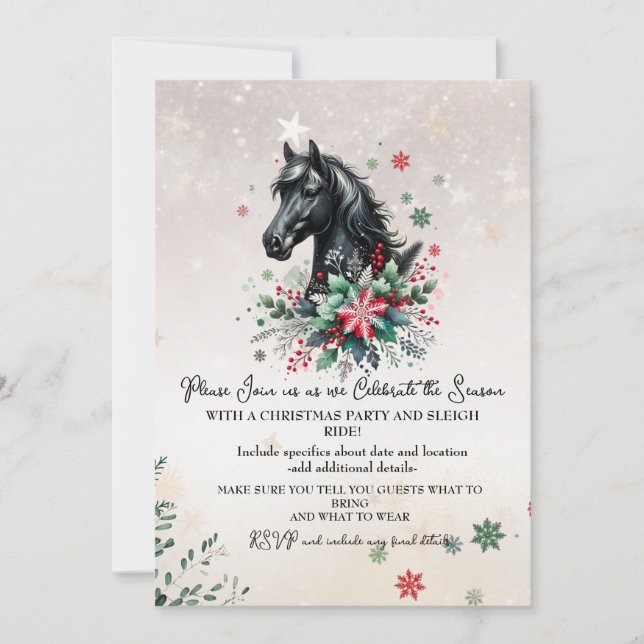 Christmas  Winter Horse With Flowers Invitation (Front)
