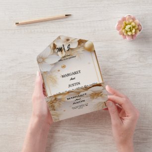 Christmas Winter Ivory Flower Vintage Wedding All In One Invitation