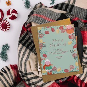 Christmas Winter Lamb Floral Border Illustration Postcard