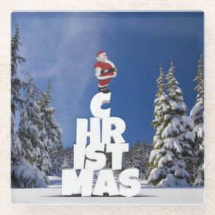 Christmas winter landscape glass coaster