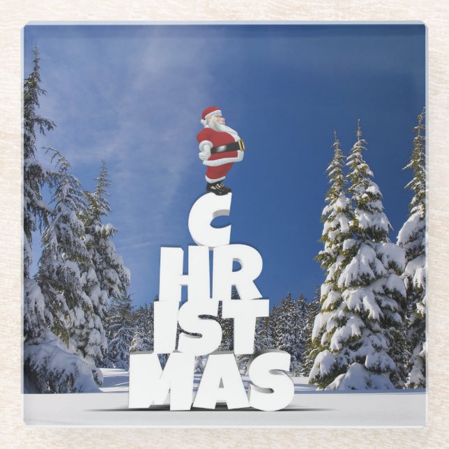 Christmas winter landscape glass coaster (Front)