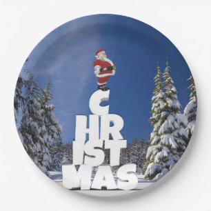 Christmas winter landscape paper plate
