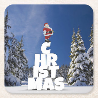 Christmas winter landscape square paper coaster