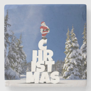 Christmas winter landscape stone coaster