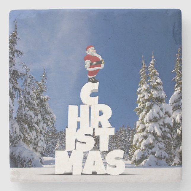 Christmas winter landscape stone coaster (Front)
