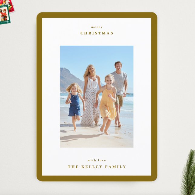 Christmas Winter Leaf Minimal Simple Frame Photo Holiday Card (Creator Uploaded)