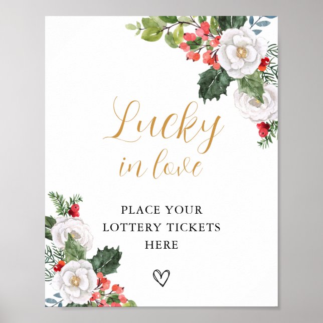 Christmas Winter Lucky in Love Bridal Shower Sign (Front)