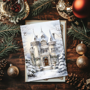 Christmas Winter Mansion Flat Card