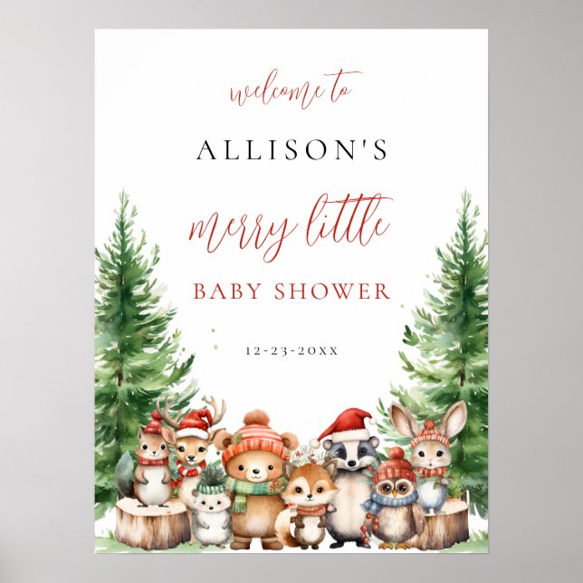 Christmas Winter Merry little baby shower woodland Poster (Front)