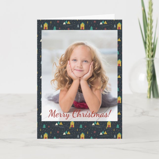 Christmas Winter Night Snow Fall Houses Photo Note Card (Front)