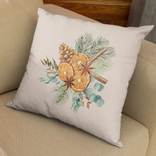 Christmas Winter Orange Pine Spice Bouquet  Cushion