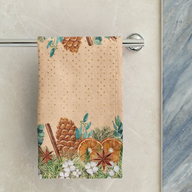 Christmas Winter Orange Pine Watercolor  Bath Towel Set (Creator Uploaded)