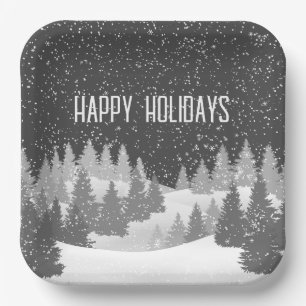 Christmas Winter Pines  Paper Plate