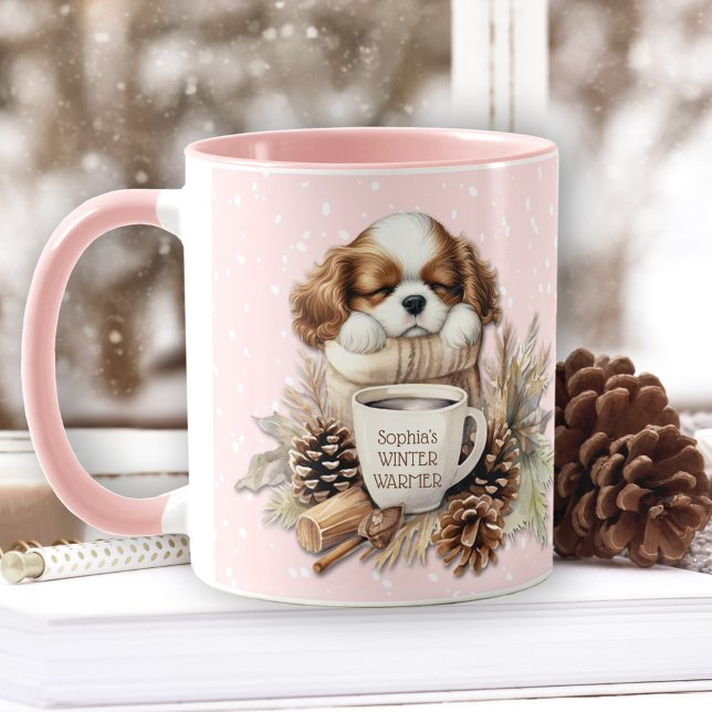 Christmas Winter Pink Cavalier King Charles Puppy Mug (Christmas Winter Pink Cavalier King Charles Puppy Mug)