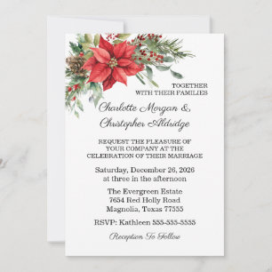 Christmas Winter Poinsettia Watercolor Invitation
