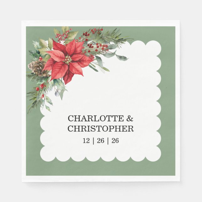 Christmas Winter Poinsettia Watercolor Napkin (Front)