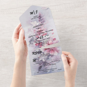 Christmas Winter Purple Flower Vintage Wedding  All In One Invitation