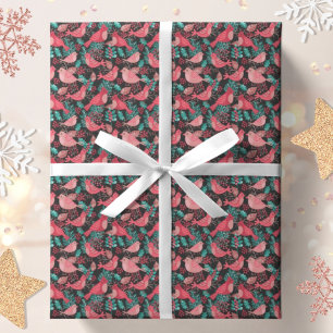 Christmas Winter Red Bird Berries Holiday Wrapping Paper