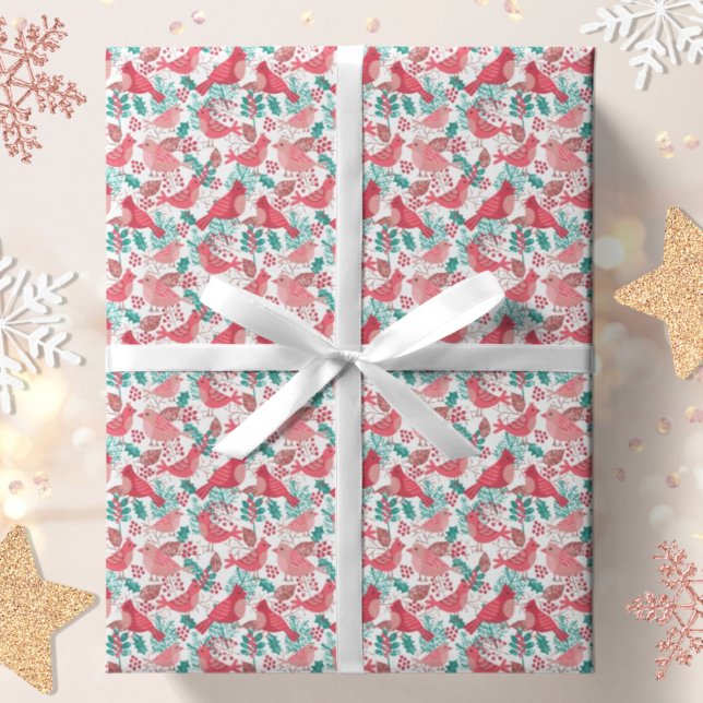 Christmas Winter Red Bird Berries Holiday Wrapping Paper (Creator Uploaded)