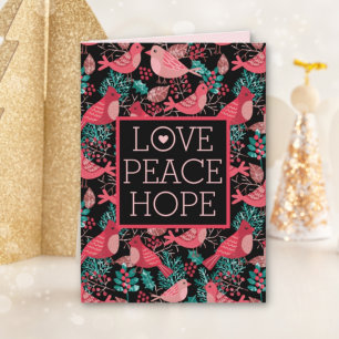 Christmas Winter Red Bird Berries Peace Holiday Card