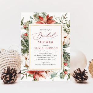 Christmas Winter Red Gold Greenery Bridal Shower Invitation