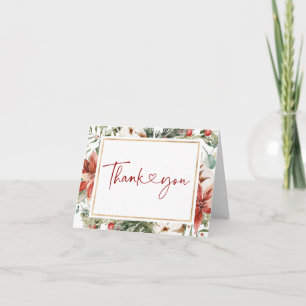 Christmas Winter Red Green Gold Wedding Thank You Card