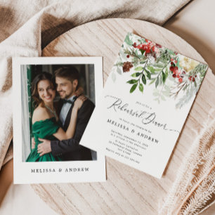 Christmas winter Rehearsal dinner photo Invitation