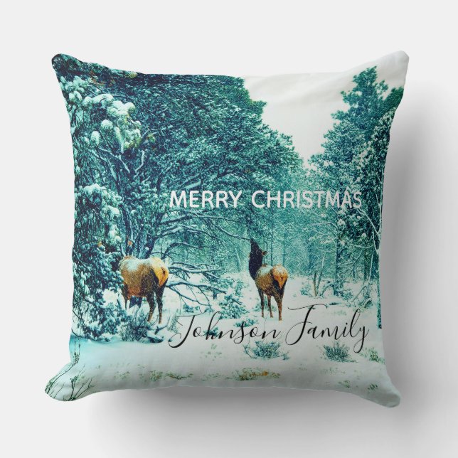 Christmas Winter Reindeer Forest Cushion (Front)