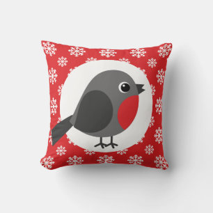 Christmas / Winter Robin Snowflakes Red Cushion