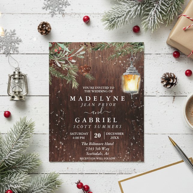 Christmas Winter Rustic Pine Drop Wood Wedding  Flyer (Creator Uploaded)