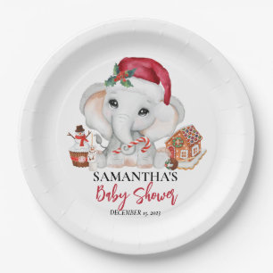 Christmas Winter Santa Baby Elephant Shower  Paper Plate