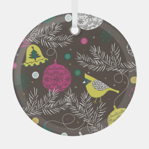 Christmas Winter: Seasonal Pattern. Glass Tree Decoration