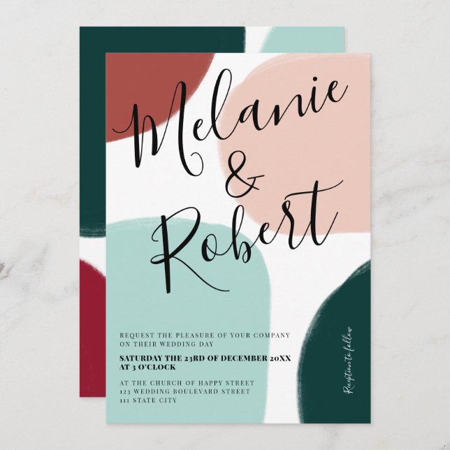 Christmas winter shapes tone wedding initials invitation (Front/Back)