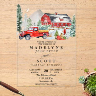 Christmas Winter Snow Barn Country Wedding Acrylic Invitations