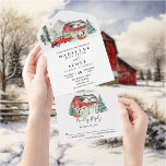 Christmas Winter Snow Barn Country Wedding   All In One Invitation<br><div class="desc">This design may be personalised in the area provided by changing the photo and/or text. Or it can be customised by clicking Personalise this Template and then choosing the click to customise further option and delete or change the colour of the background, add text, change the text colour or style,...</div>