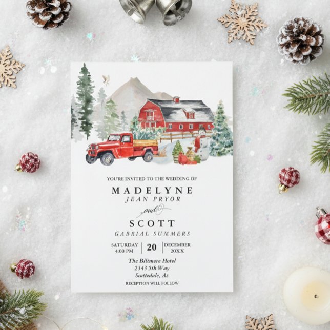 Christmas Winter Snow Barn Country Wedding  Invitation (Creator Uploaded)