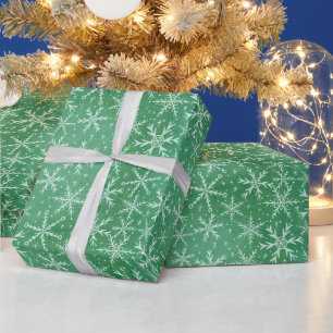 Christmas Winter Snow Snowflakes Falling Green Wrapping Paper