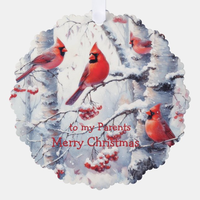 Christmas Winter Snow Trees Cardinal Parents Tree Decoration Card (Front)
