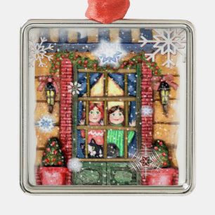 Christmas Winter Snowfall Friends & Cat Ornament