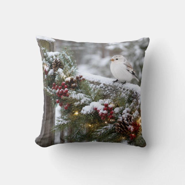 Christmas Winter Snowfinch  Cushion (Front)