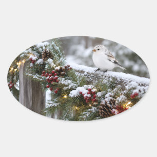 Christmas Winter Snowfinch  Oval Sticker